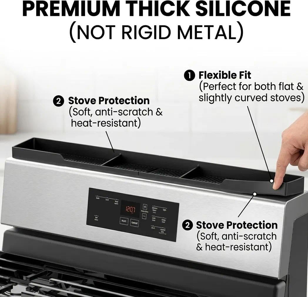 AWOKE Stove Top Shelf - Silicone Material Magnetic Shelf for The Stove - 3 Functional Partitions Kitchen Spice Rack Organizer