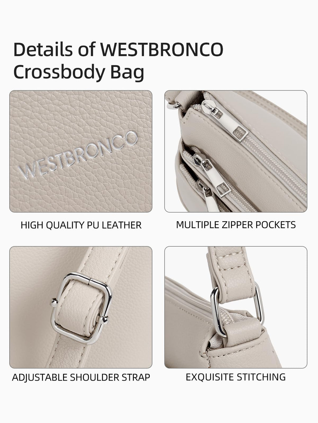 WESTBRONCO Crossbody Bags for Women, Medium Size Shoulder Handbags, Satchel Purse with Multi Zipper Pocket