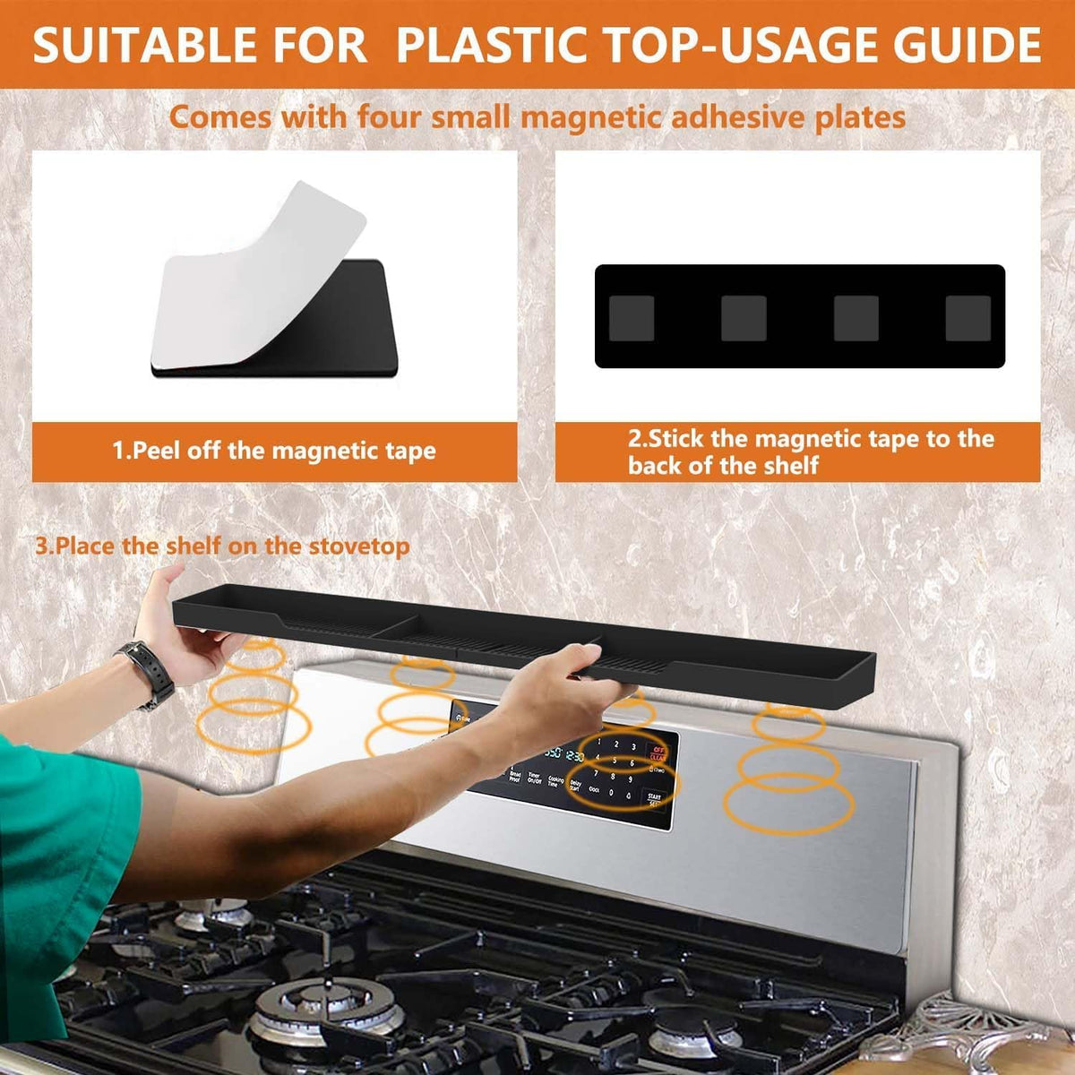 AWOKE Stove Top Shelf - Silicone Material Magnetic Shelf for The Stove - 3 Functional Partitions Kitchen Spice Rack Organizer