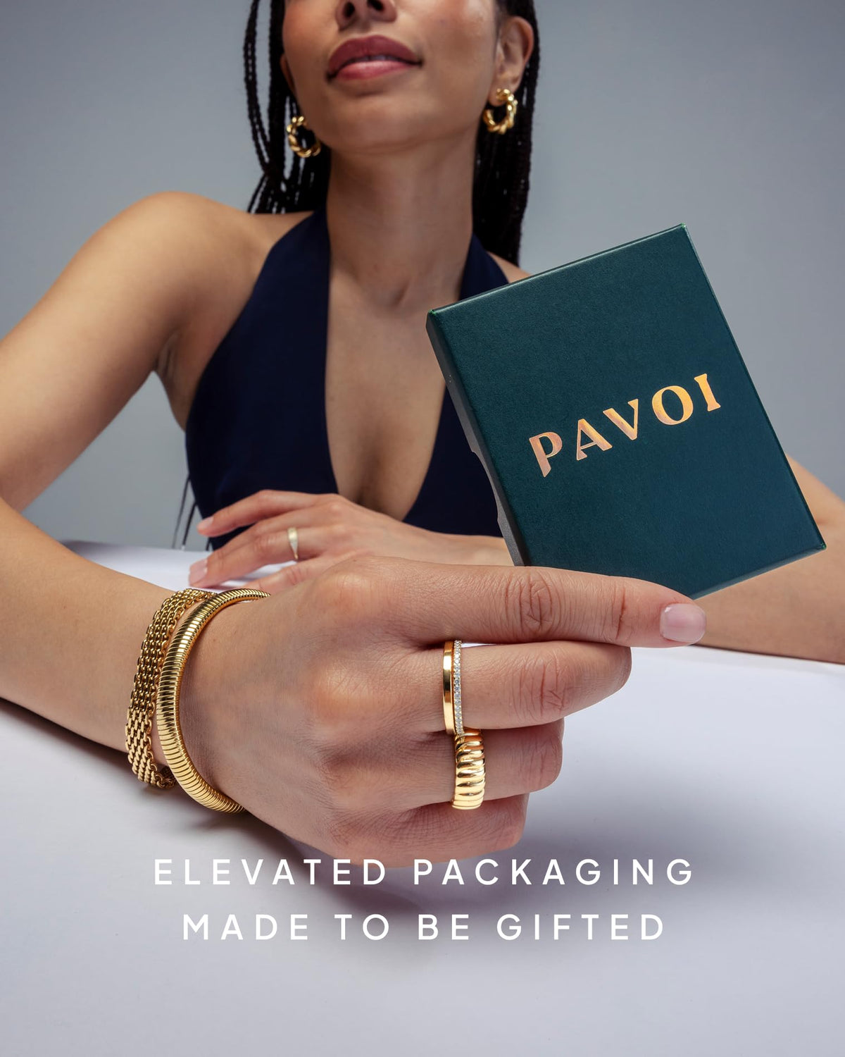 PAVOI Waterproof Link Ring - 14K Gold Plated Link Chain Ring for Women - Stackable Stainless Steel Thin Trendy Jewelry