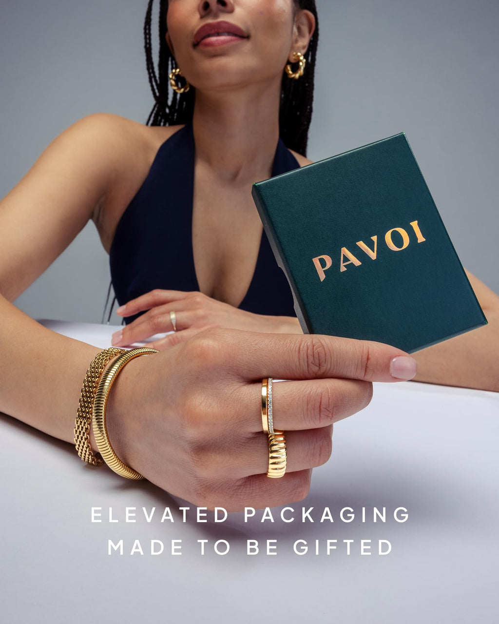 PAVOI Waterproof Link Ring - 14K Gold Plated Link Chain Ring for Women - Stackable Stainless Steel Thin Trendy Jewelry