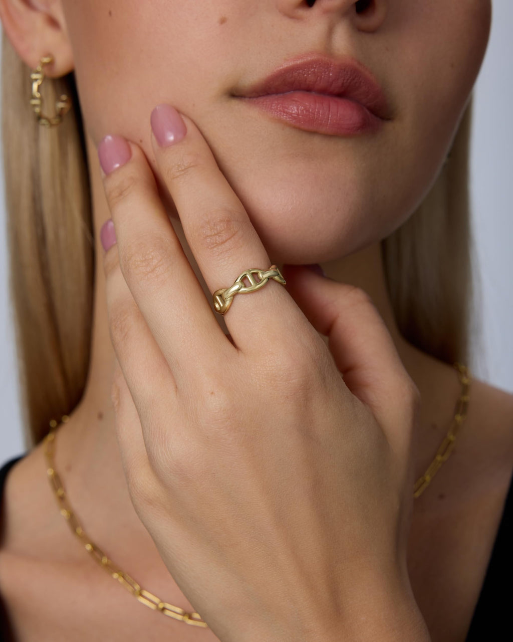 PAVOI Waterproof Link Ring - 14K Gold Plated Link Chain Ring for Women - Stackable Stainless Steel Thin Trendy Jewelry