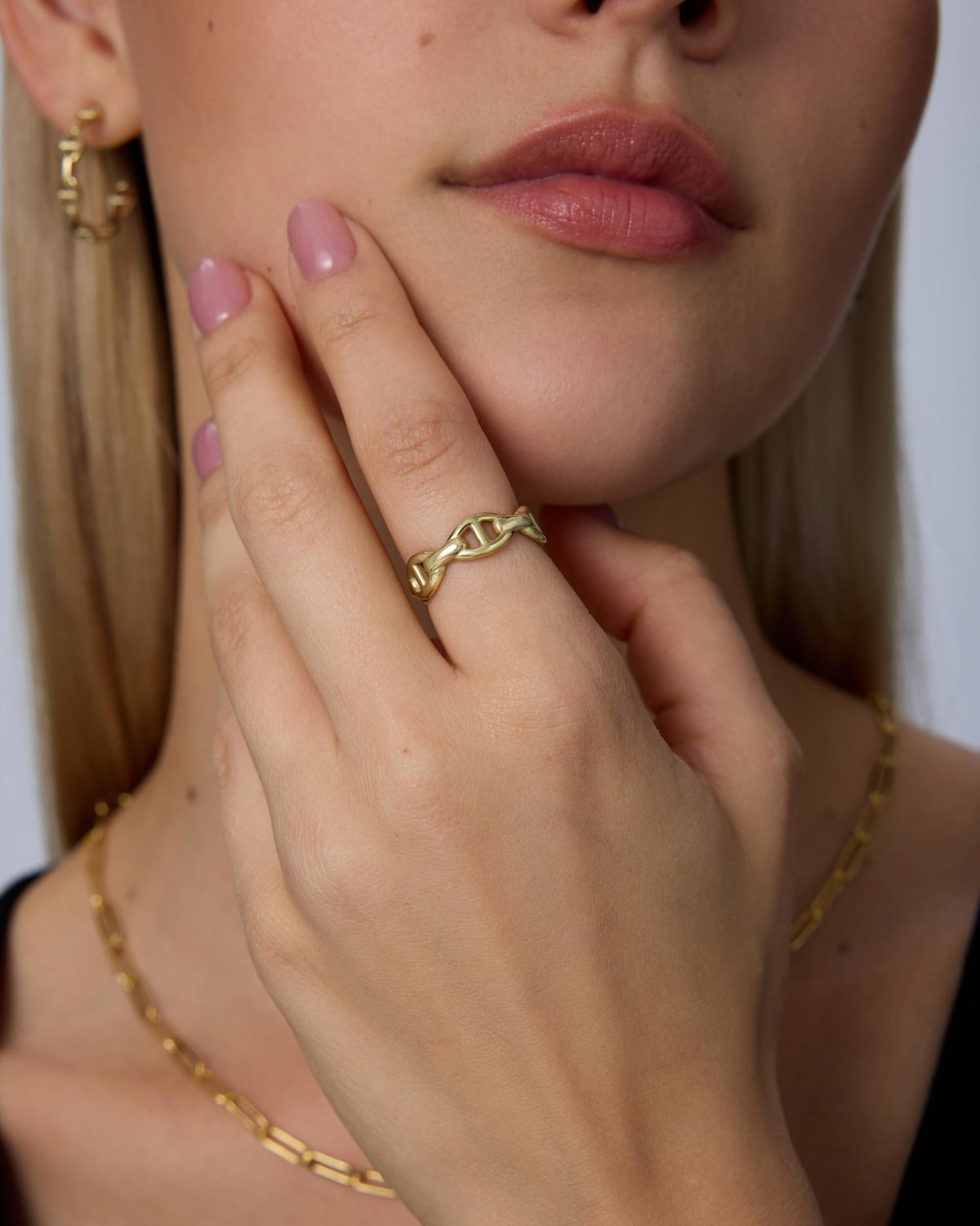 PAVOI Waterproof Link Ring - 14K Gold Plated Link Chain Ring for Women - Stackable Stainless Steel Thin Trendy Jewelry