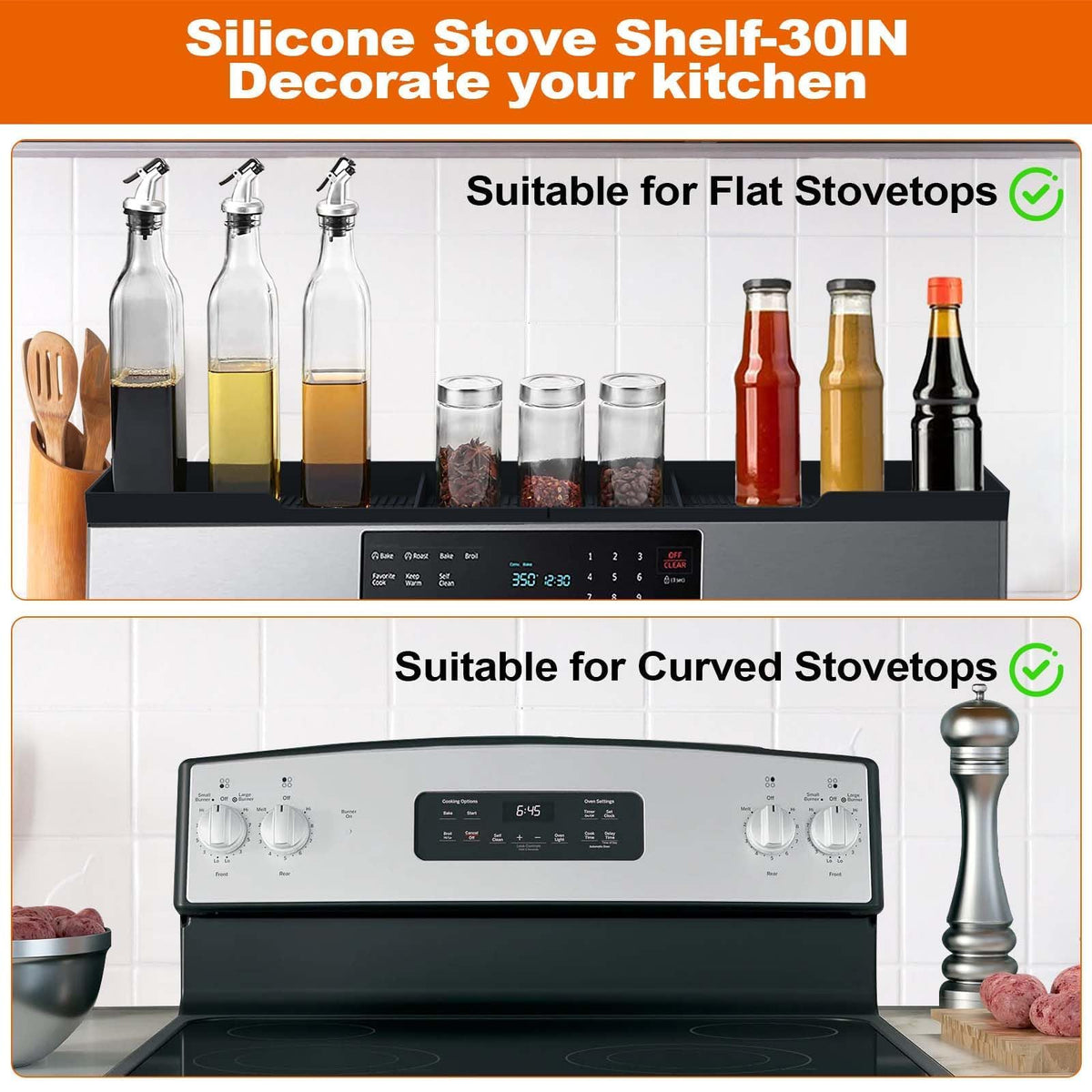AWOKE Stove Top Shelf - Silicone Material Magnetic Shelf for The Stove - 3 Functional Partitions Kitchen Spice Rack Organizer