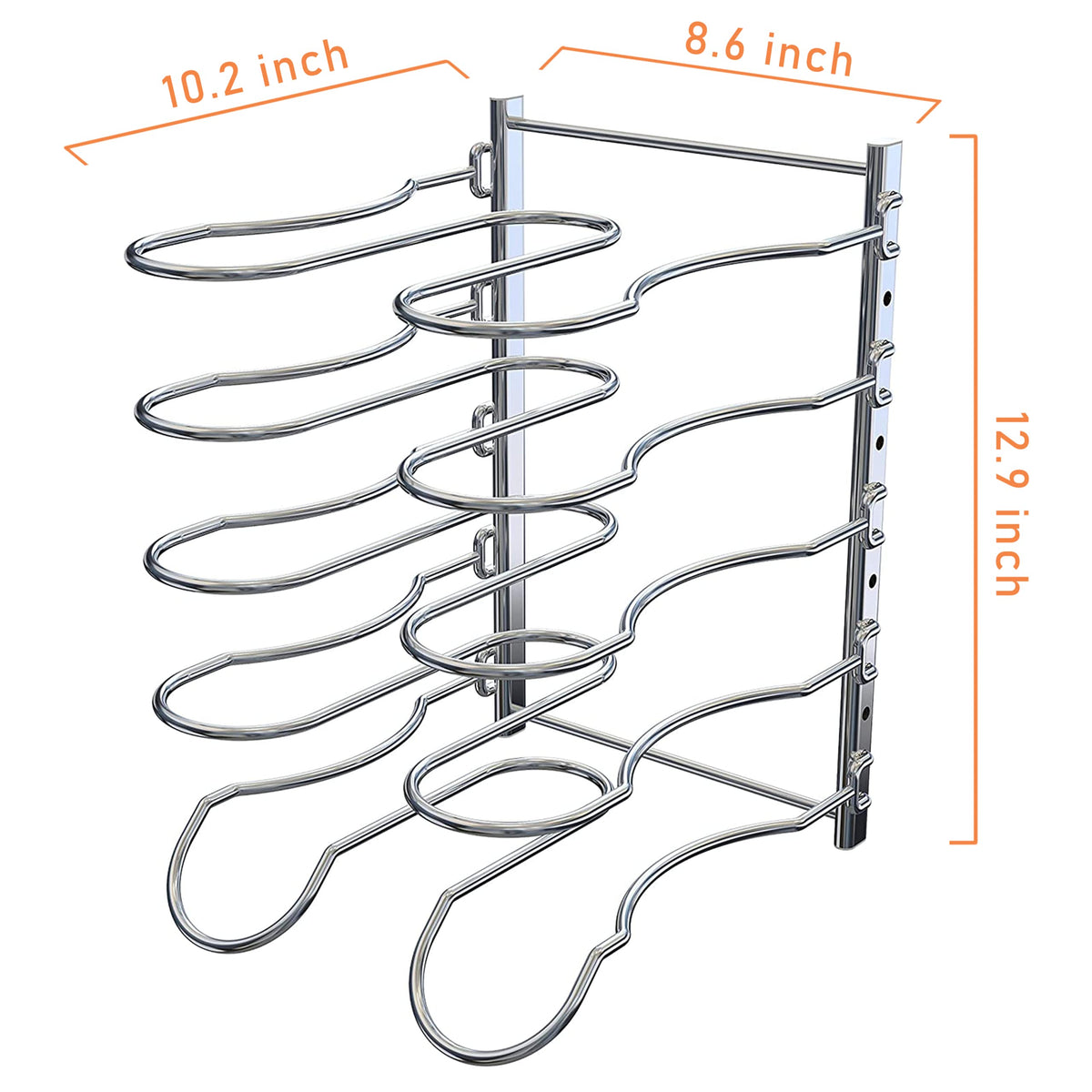 CAXXA Heavy Duty Pan Rack, Pot Lid Rack, Kitchen Cabinet Pantry Cookware Organizer Rack Holder with 5 Adjustable Dividers, Chrome
