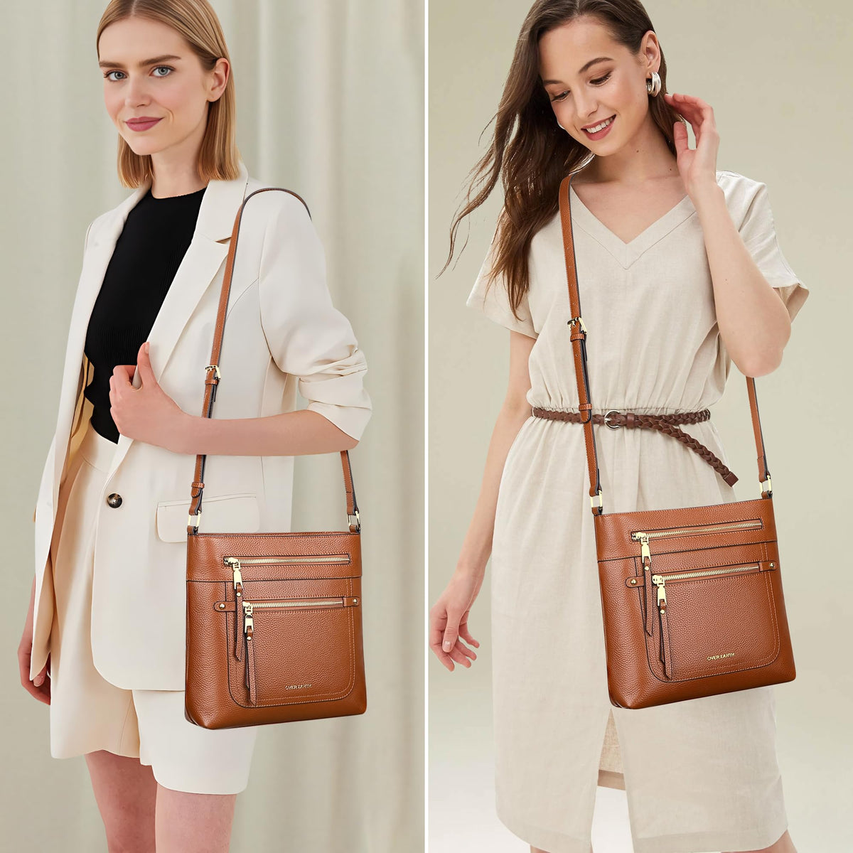 Over Earth Crossbody Bags for Women Leather Purses for Ladies with Multiple Pockets