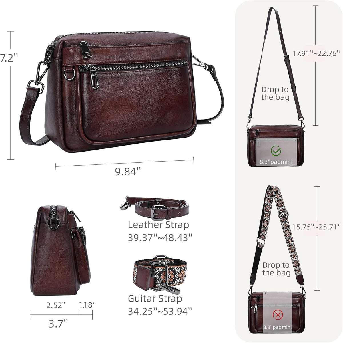 Iswee Crossbody Bags for Women Rfid Travel Medium Leather Purse Shoulder Handbag with Adjustable Strap Multiple Pockets