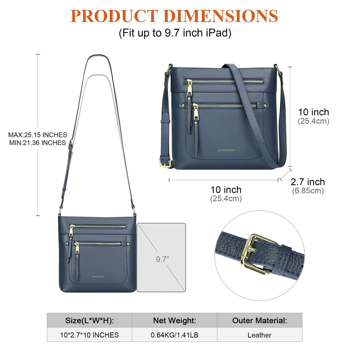 Over Earth Crossbody Bags for Women Leather Purses for Ladies with Multiple Pockets
