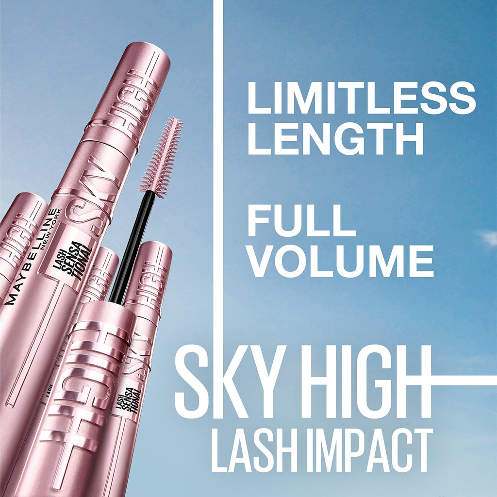 Maybelline Lash Sensational Sky High Washable Mascara Makeup, Volumizing, Lengthening, Defining, Curling, Multiplying, Buildable Formula, Blackest Black, 1 Count