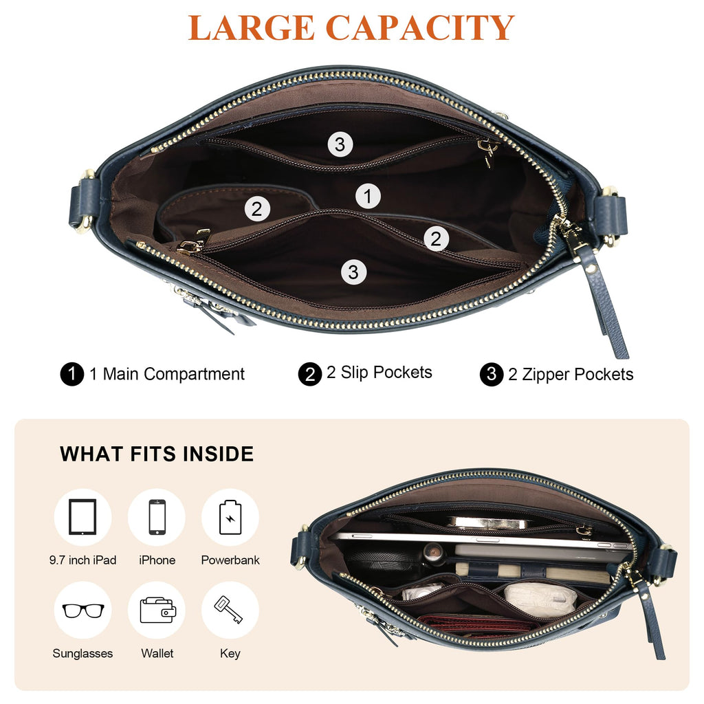 Over Earth Crossbody Bags for Women Leather Purses for Ladies with Multiple Pockets