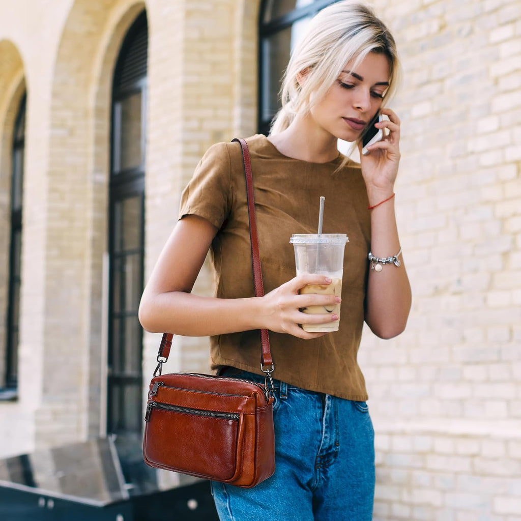 Iswee Crossbody Bags for Women Rfid Travel Medium Leather Purse Shoulder Handbag with Adjustable Strap Multiple Pockets