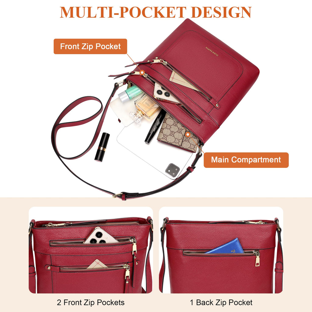 Over Earth Crossbody Bags for Women Leather Purses for Ladies with Multiple Pockets