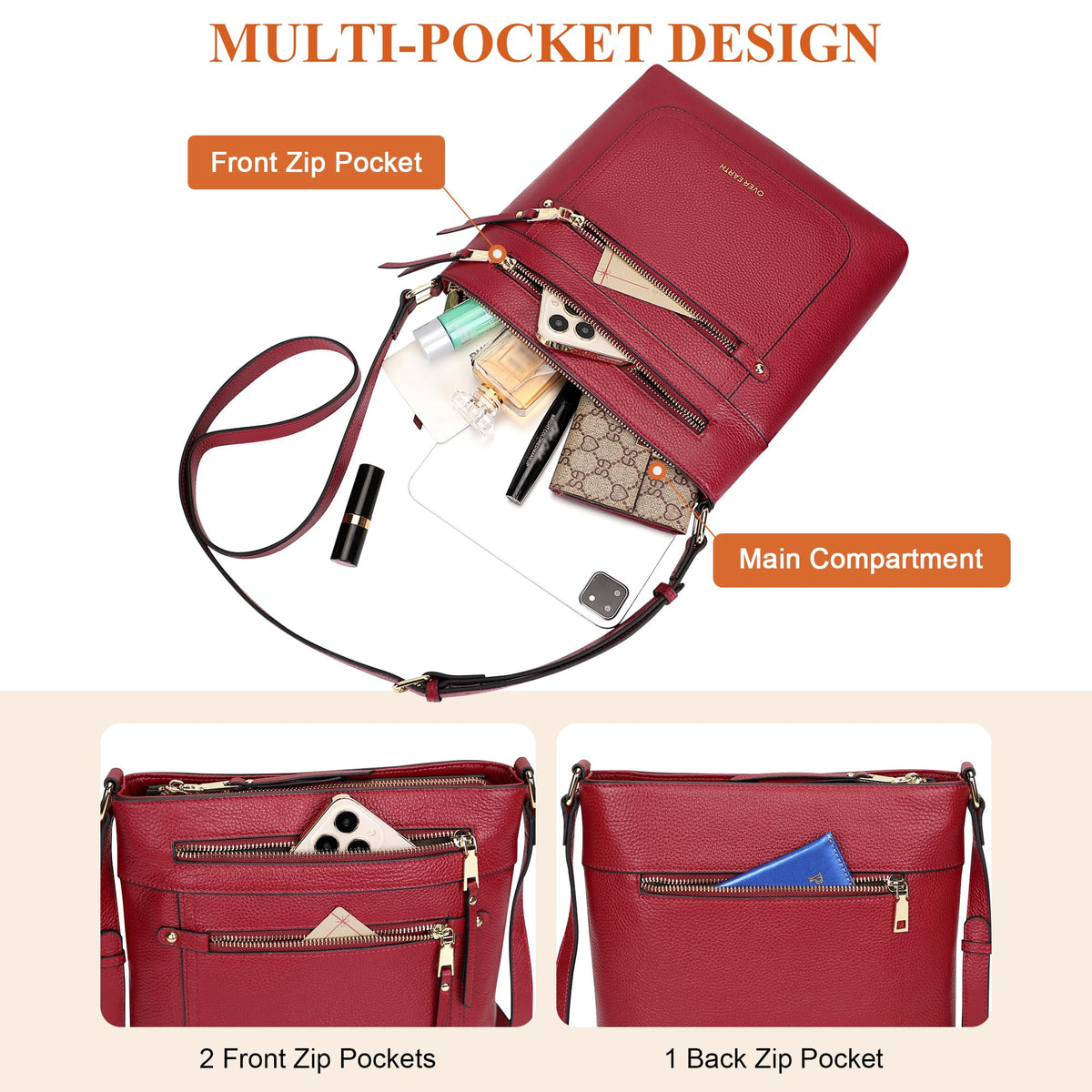 Over Earth Crossbody Bags for Women Leather Purses for Ladies with Multiple Pockets