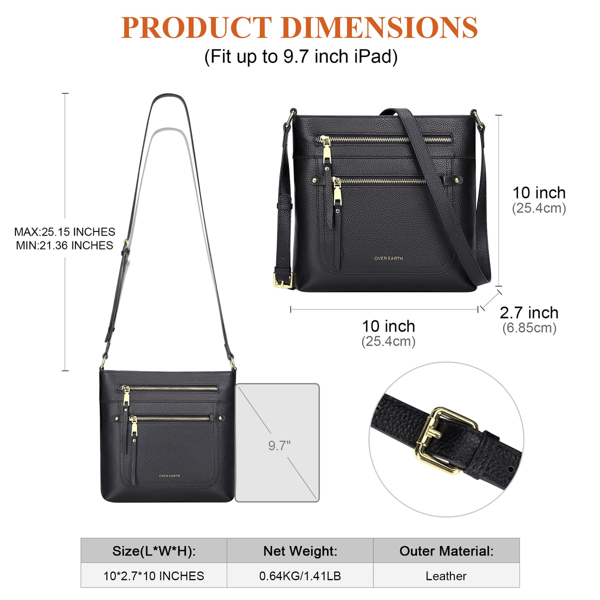 Over Earth Crossbody Bags for Women Leather Purses for Ladies with Multiple Pockets