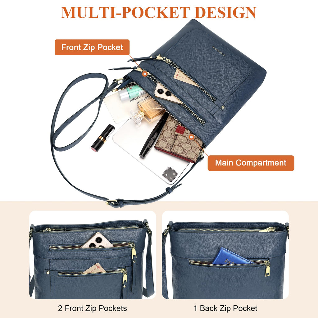 Over Earth Crossbody Bags for Women Leather Purses for Ladies with Multiple Pockets