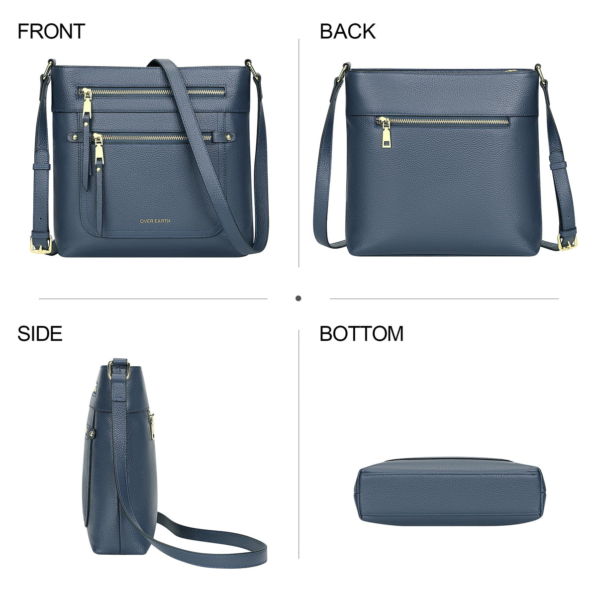 Over Earth Crossbody Bags for Women Leather Purses for Ladies with Multiple Pockets