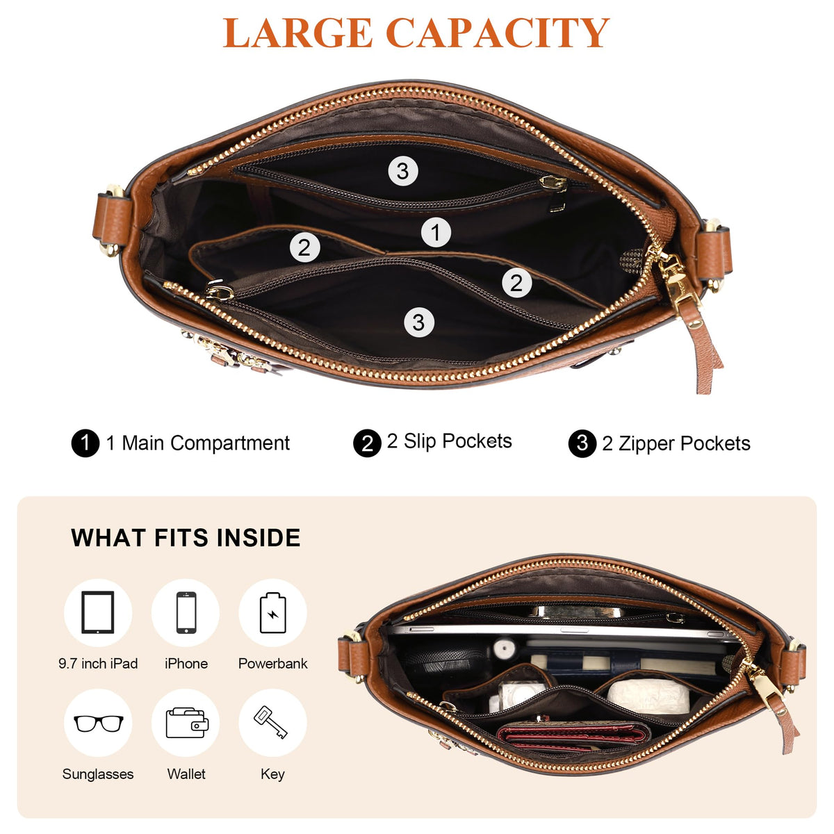 Over Earth Crossbody Bags for Women Leather Purses for Ladies with Multiple Pockets