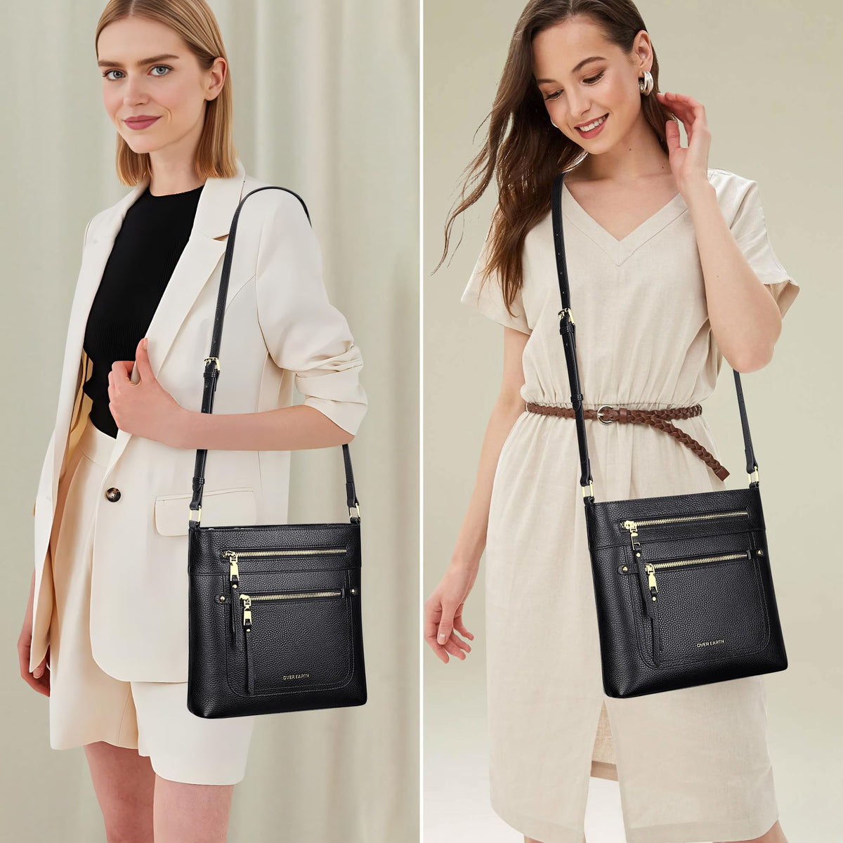 Over Earth Crossbody Bags for Women Leather Purses for Ladies with Multiple Pockets