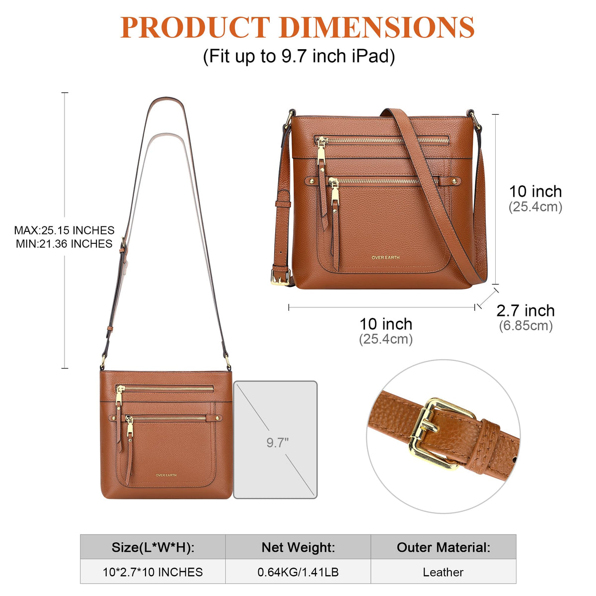 Over Earth Crossbody Bags for Women Leather Purses for Ladies with Multiple Pockets