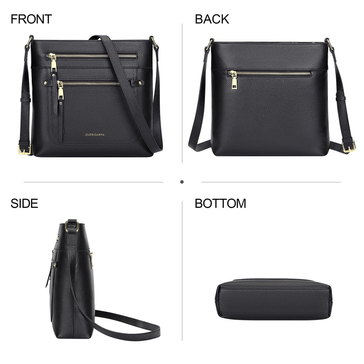 Over Earth Crossbody Bags for Women Leather Purses for Ladies with Multiple Pockets