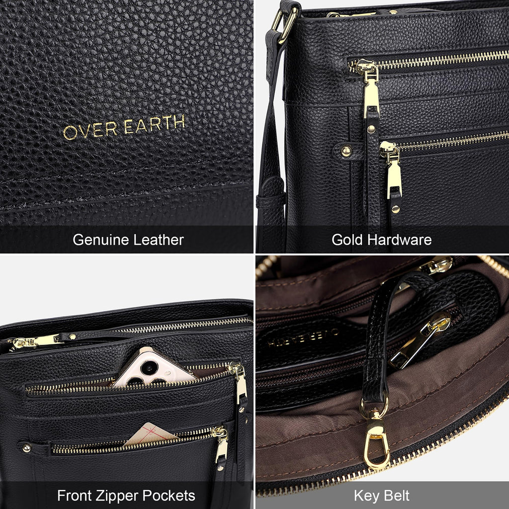 Over Earth Crossbody Bags for Women Leather Purses for Ladies with Multiple Pockets