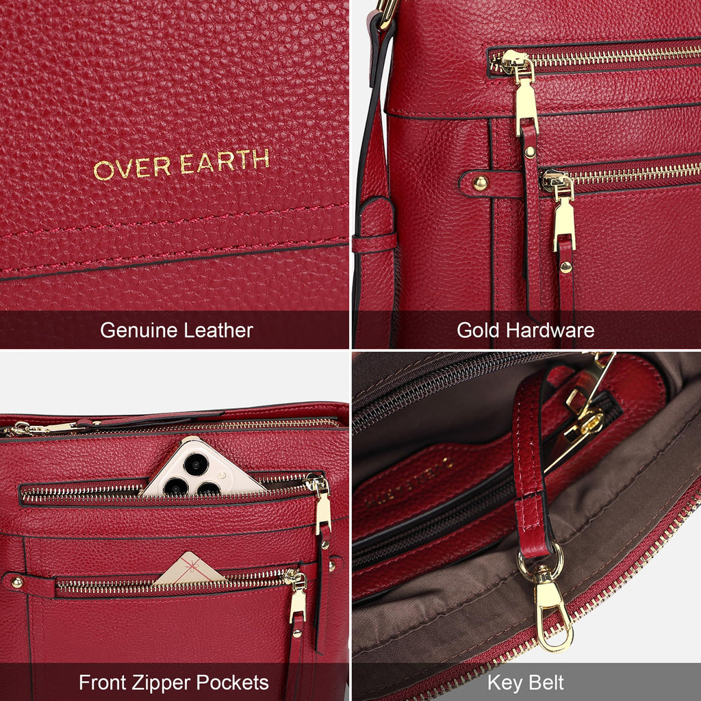 Over Earth Crossbody Bags for Women Leather Purses for Ladies with Multiple Pockets