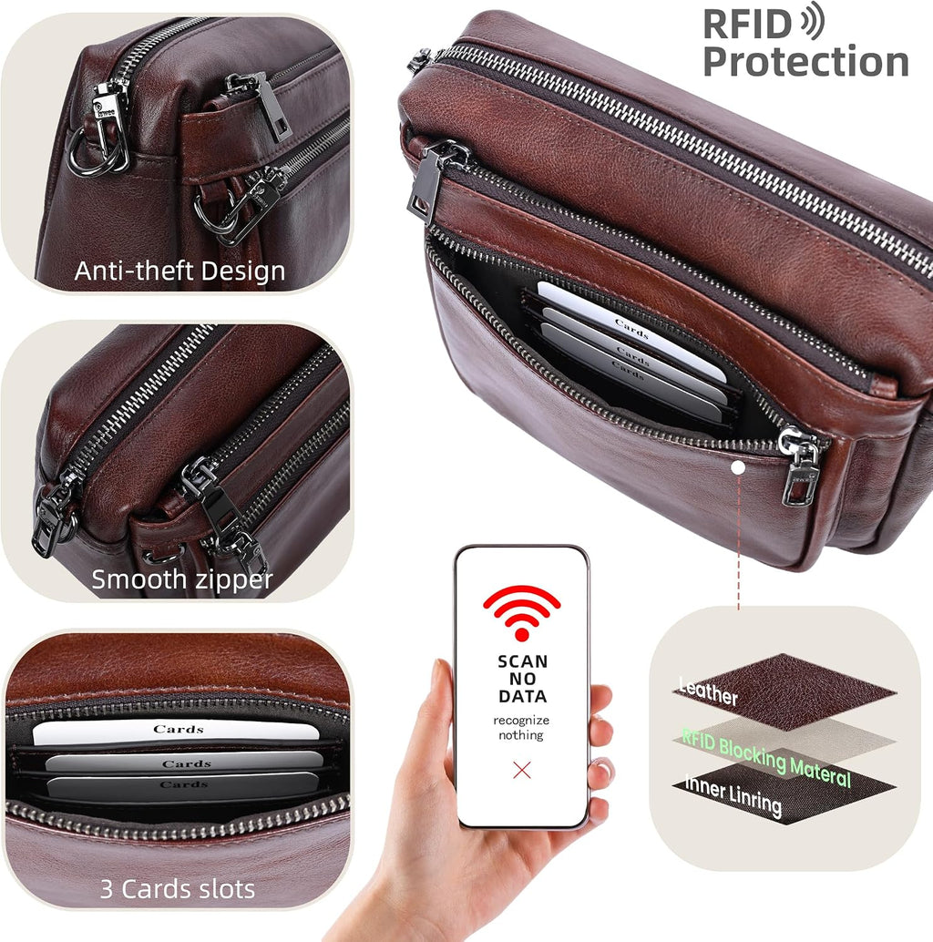 Iswee Crossbody Bags for Women Rfid Travel Medium Leather Purse Shoulder Handbag with Adjustable Strap Multiple Pockets