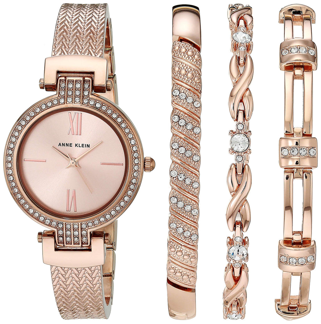 Anne Klein Women's Premium Crystal Accented Watch and Bracelet Set, AK/3584
