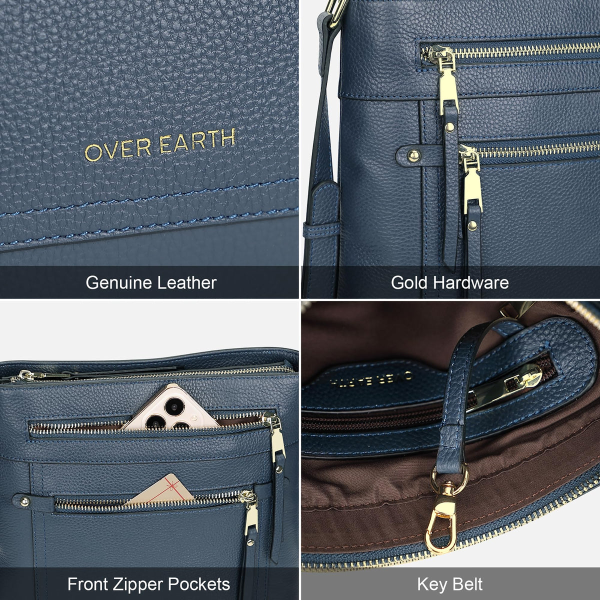 Over Earth Crossbody Bags for Women Leather Purses for Ladies with Multiple Pockets