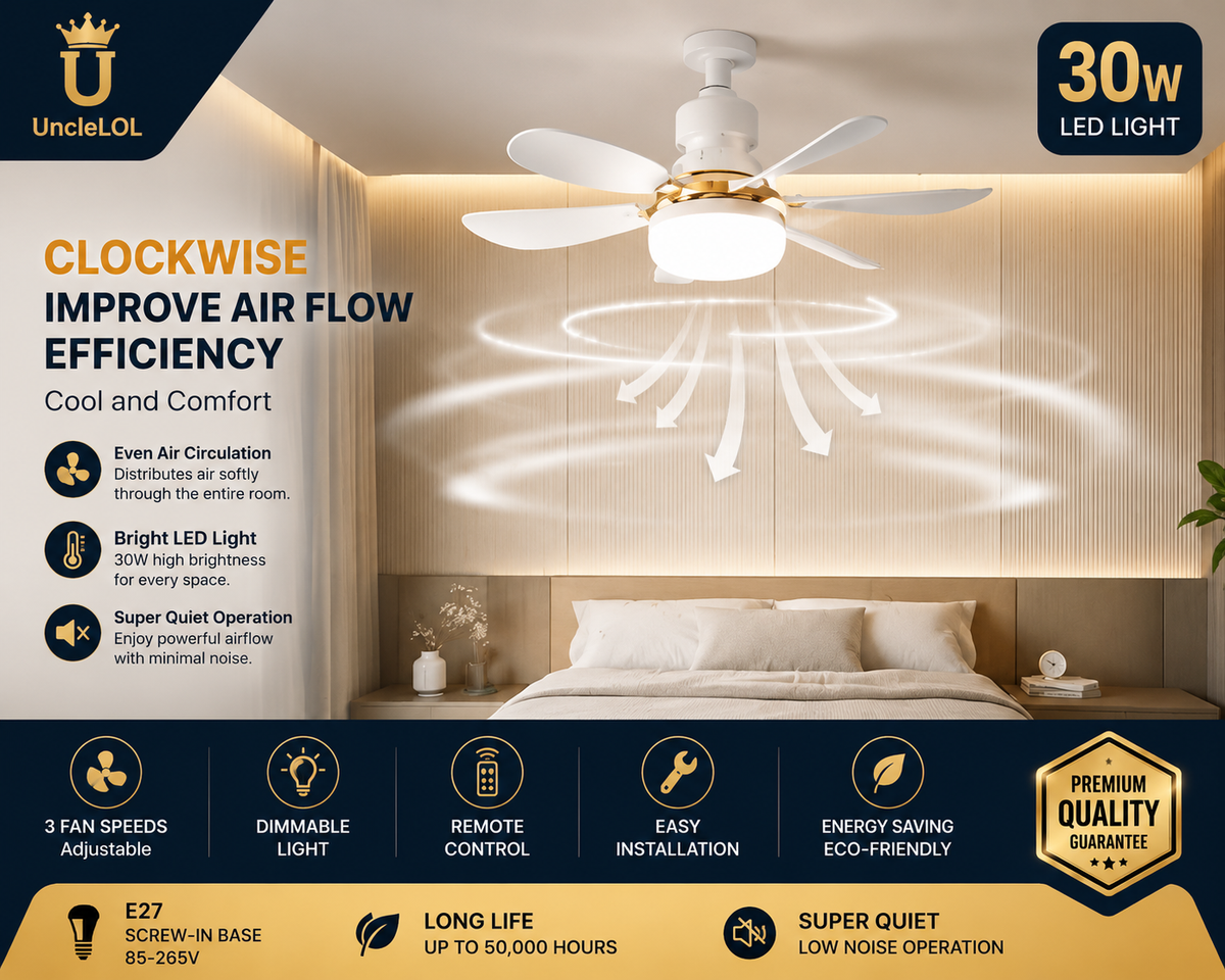 30W E27 Screw-In Ceiling Fan Light with Remote Control – Dimmable LED Fan Bulb for Bedroom, Living Room & Home Office