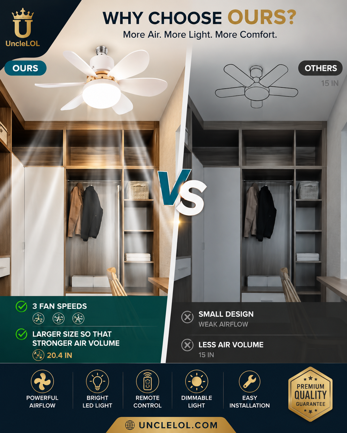 30W E27 Screw-In Ceiling Fan Light with Remote Control – Dimmable LED Fan Bulb for Bedroom, Living Room & Home Office
