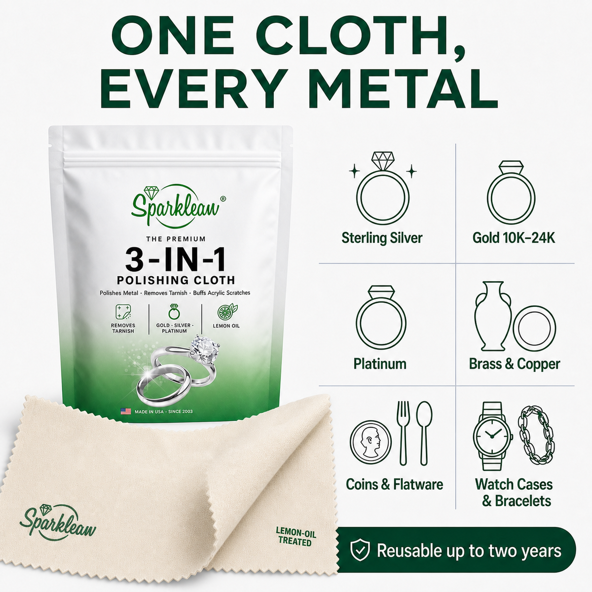 Sparklean® Professional Polishing Cloth — Removes tarnish & restores shine on all metals