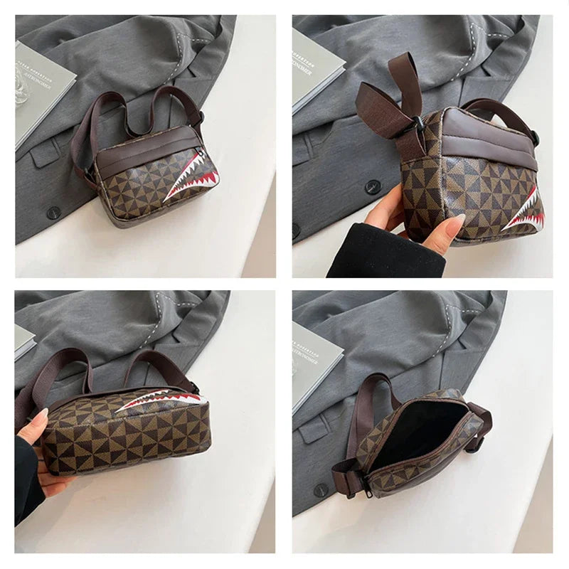 Unbranded Shark Mouth Crossbody Bag With Coin Purse And Phone Pocket - Durable Split Leather And Soft Polyester Lining