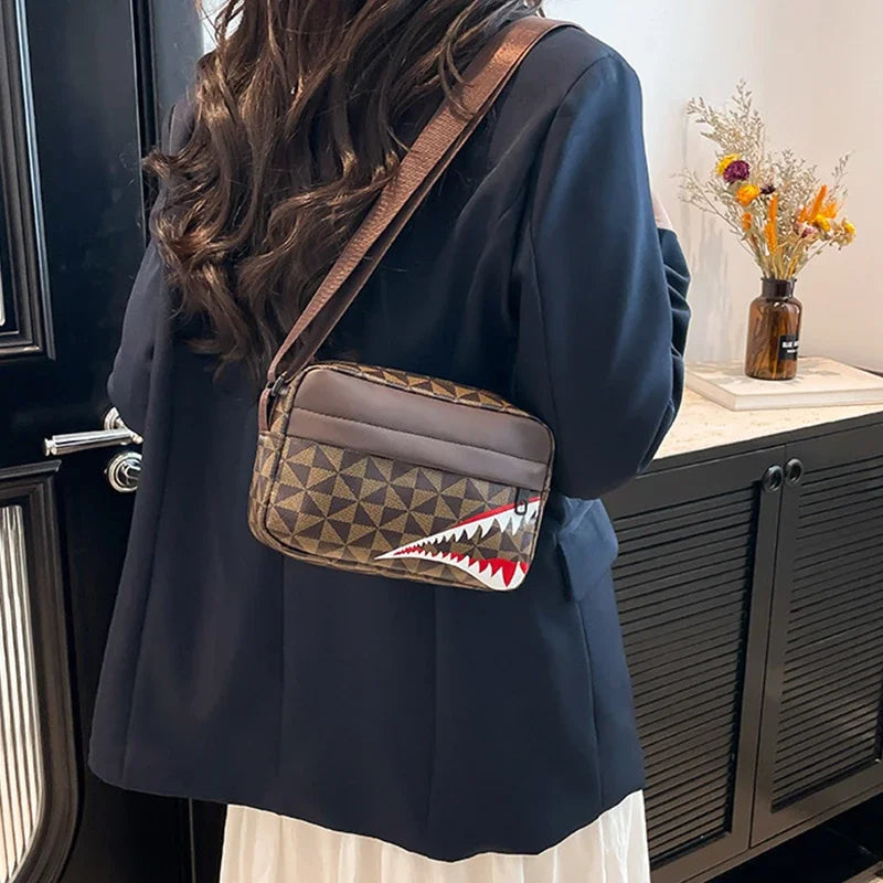 Unbranded Shark Mouth Crossbody Bag With Coin Purse And Phone Pocket - Durable Split Leather And Soft Polyester Lining