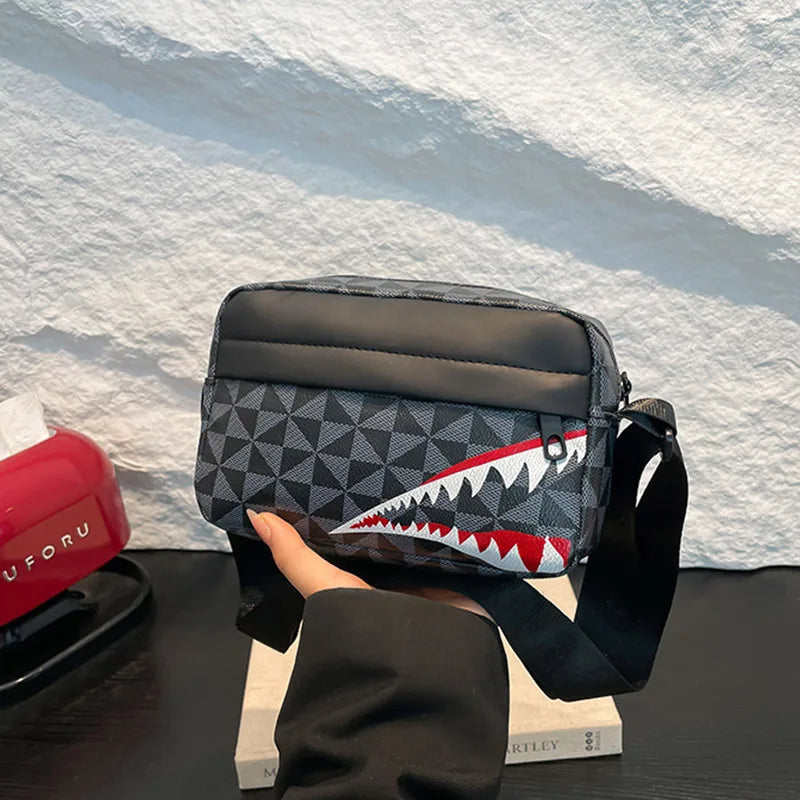 Unbranded Shark Mouth Crossbody Bag With Coin Purse And Phone Pocket - Durable Split Leather And Soft Polyester Lining