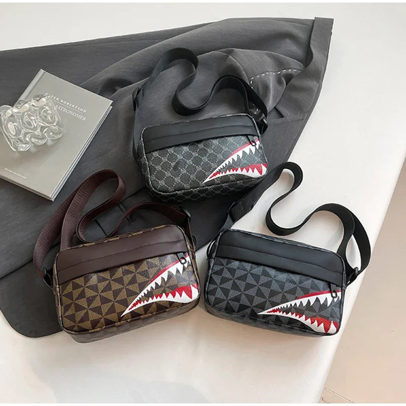 Unbranded Shark Mouth Crossbody Bag With Coin Purse And Phone Pocket - Durable Split Leather And Soft Polyester Lining