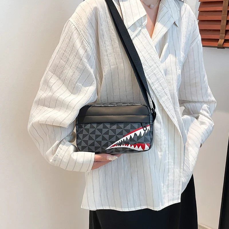 Unbranded Shark Mouth Crossbody Bag With Coin Purse And Phone Pocket - Durable Split Leather And Soft Polyester Lining