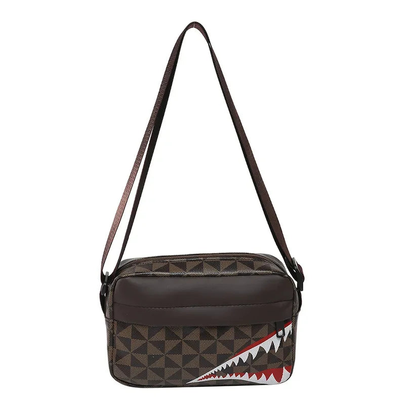 Unbranded Shark Mouth Crossbody Bag With Coin Purse And Phone Pocket - Durable Split Leather And Soft Polyester Lining