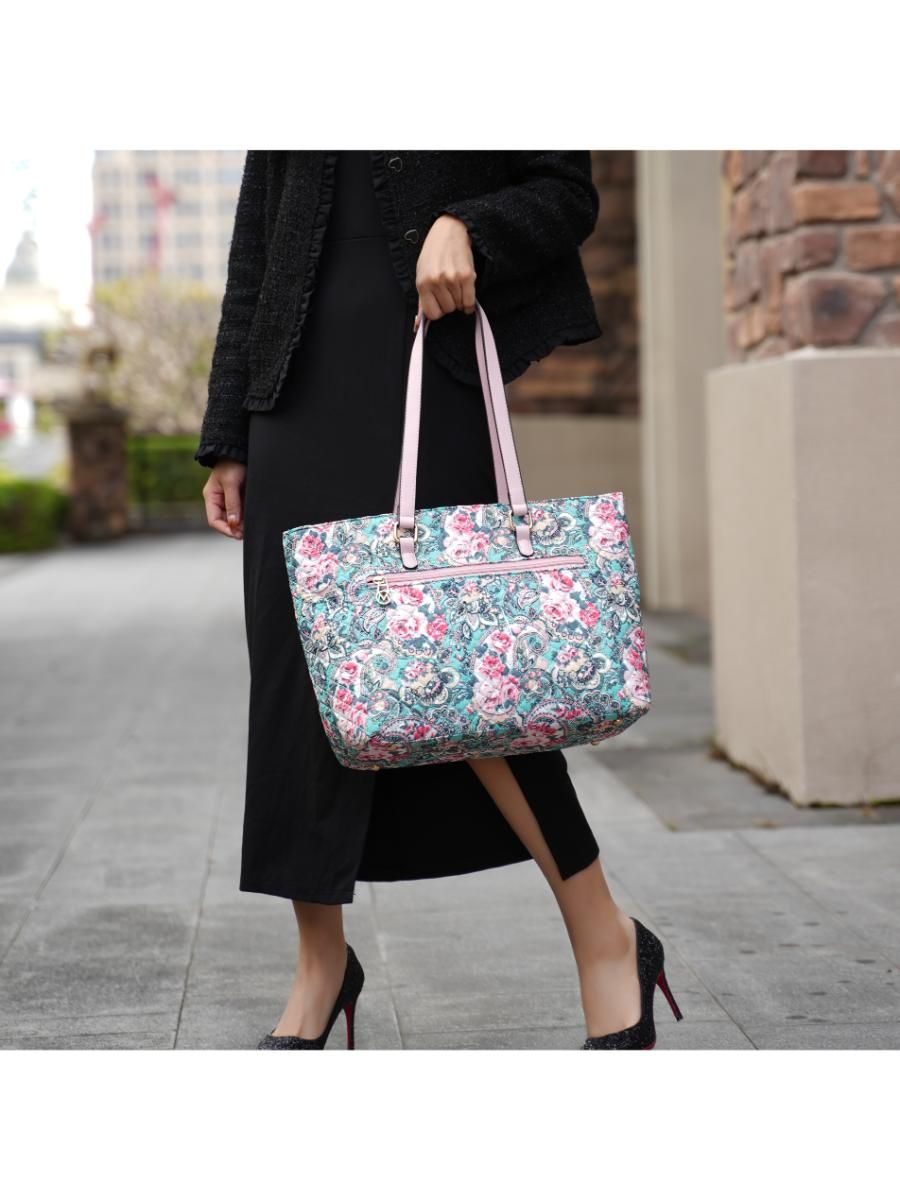MKF Collection Hallie Quilted Cotton Botanical Pattern Women Tote Bag by Mia k