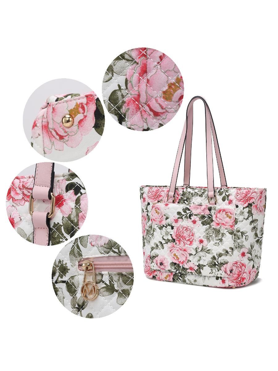 MKF Collection Hallie Quilted Cotton Botanical Pattern Women Tote Bag by Mia k