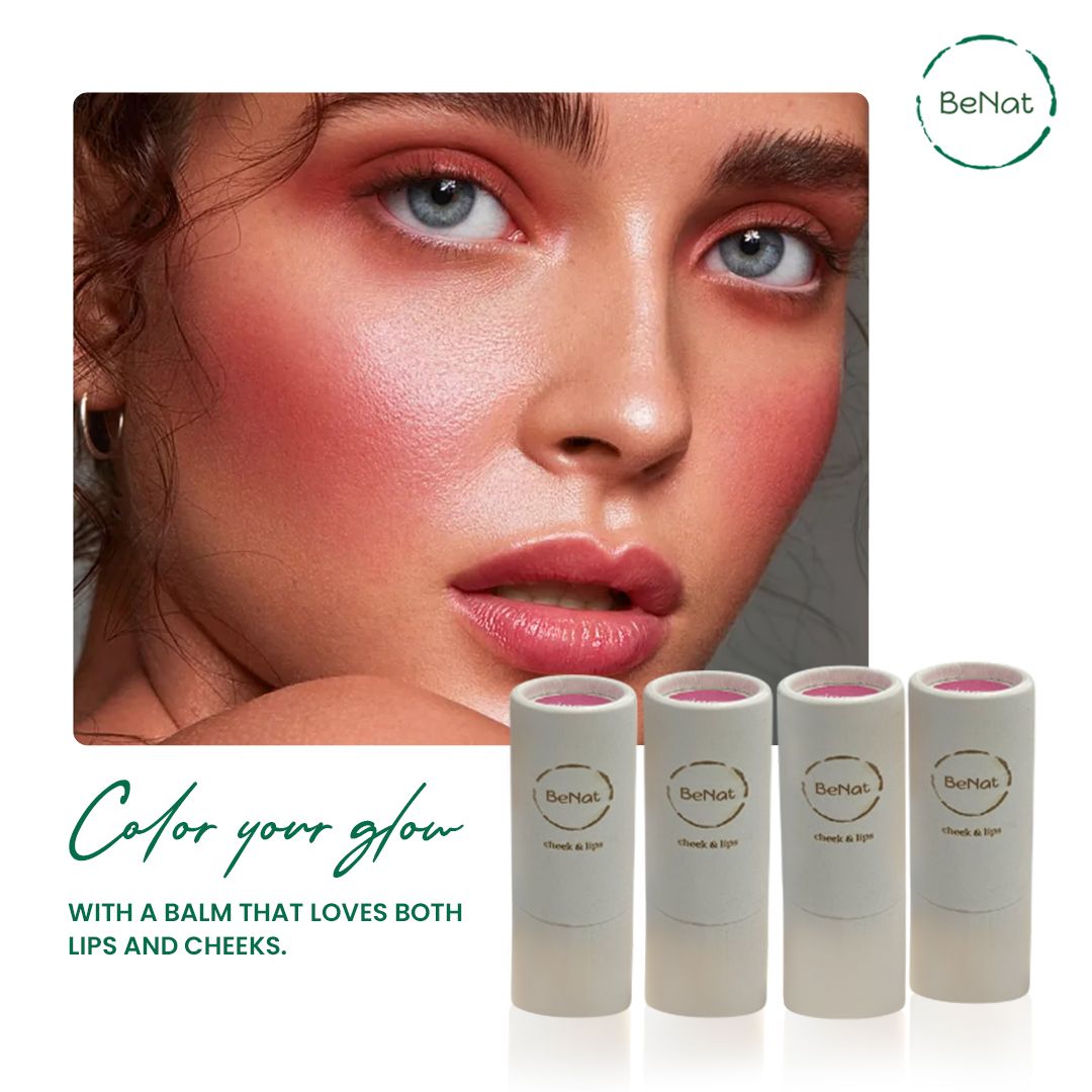Lip & Cheek Bloom 2 in 1 Natural Lipstick & Blush - Long Lasting Hydrating Multi-Tasking Tinted Balm by BeNat
