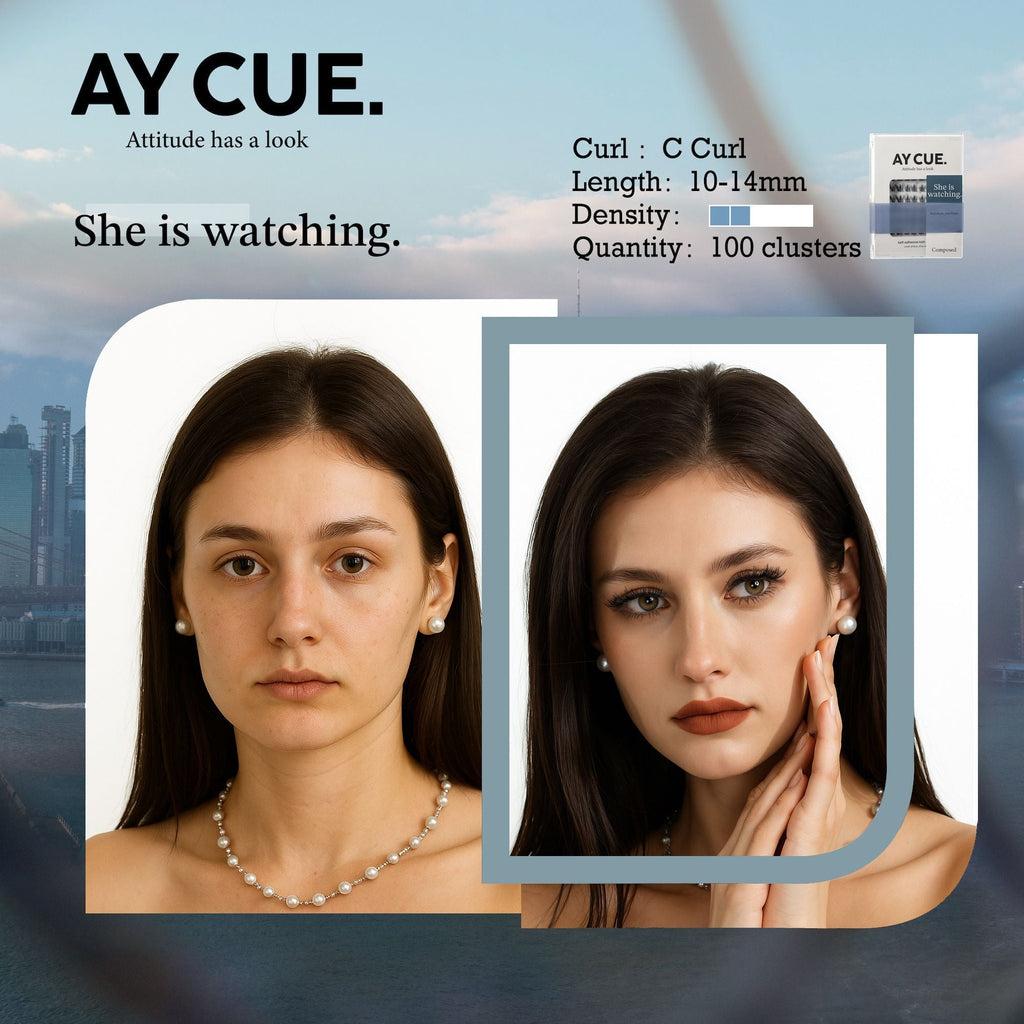 AYCUE #SHE IS WATCHING# Self-adhesive Lash Clusters C Curl 10-14mm 100 Clusters Glue-free Eyelashes Extensions for Natural Look Easy Application