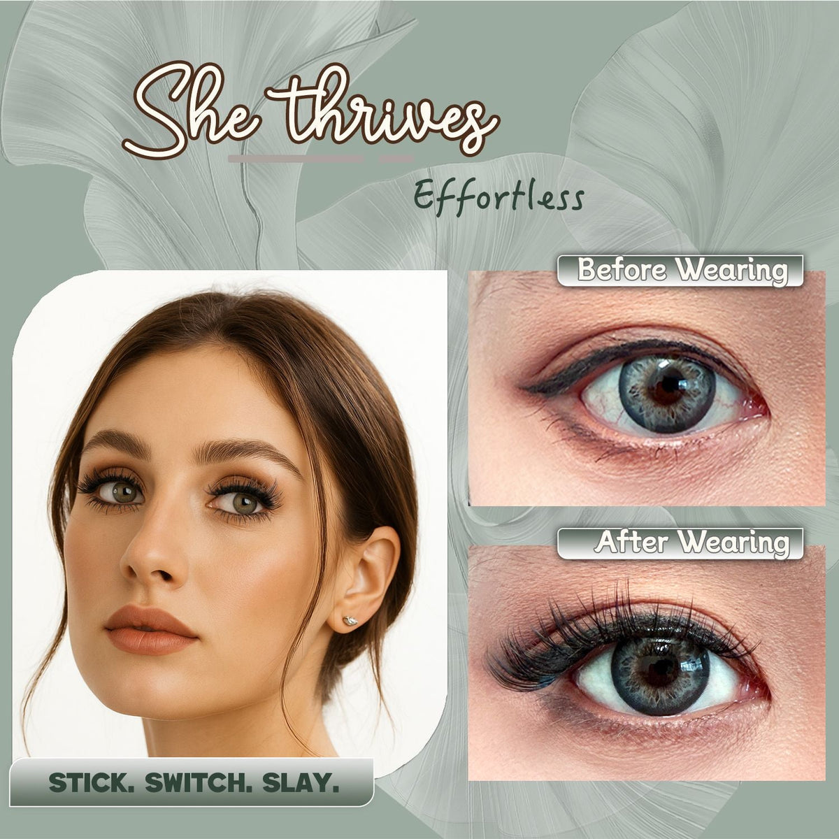 AYCUE #SHE THRIVES# Self-adhesive Lash Clusters C Curl 10-16mm 120 Clusters Glue-free Eyelashes Extensions for Natural Look Easy Application
