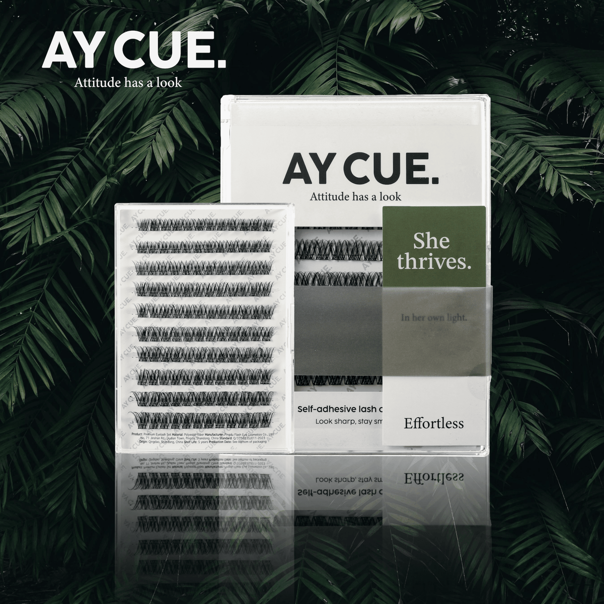 AYCUE #SHE THRIVES# Self-adhesive Lash Clusters C Curl 10-16mm 120 Clusters Glue-free Eyelashes Extensions for Natural Look Easy Application