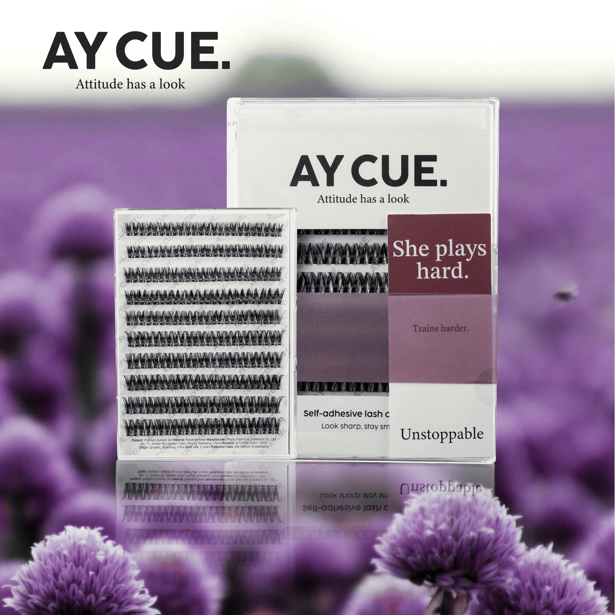 AYCUE #SHE PLAYS HARD# Self-adhesive Lash Clusters C Curl 10-16mm 120 Clusters Glue-free Eyelashes Extensions for Natural Look Easy Application