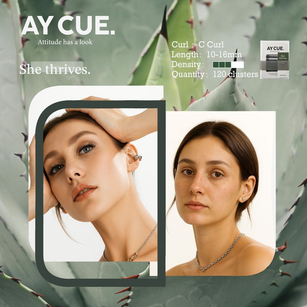 AYCUE #SHE THRIVES# Self-adhesive Lash Clusters C Curl 10-16mm 120 Clusters Glue-free Eyelashes Extensions for Natural Look Easy Application
