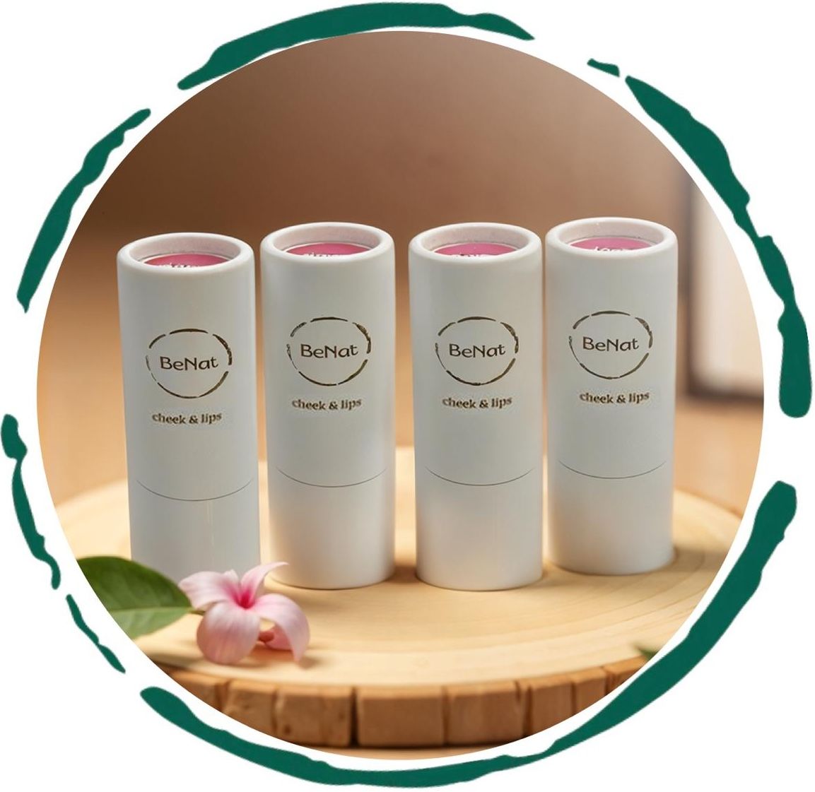 Lip & Cheek Bloom 2 in 1 Natural Lipstick & Blush - Long Lasting Hydrating Multi-Tasking Tinted Balm by BeNat