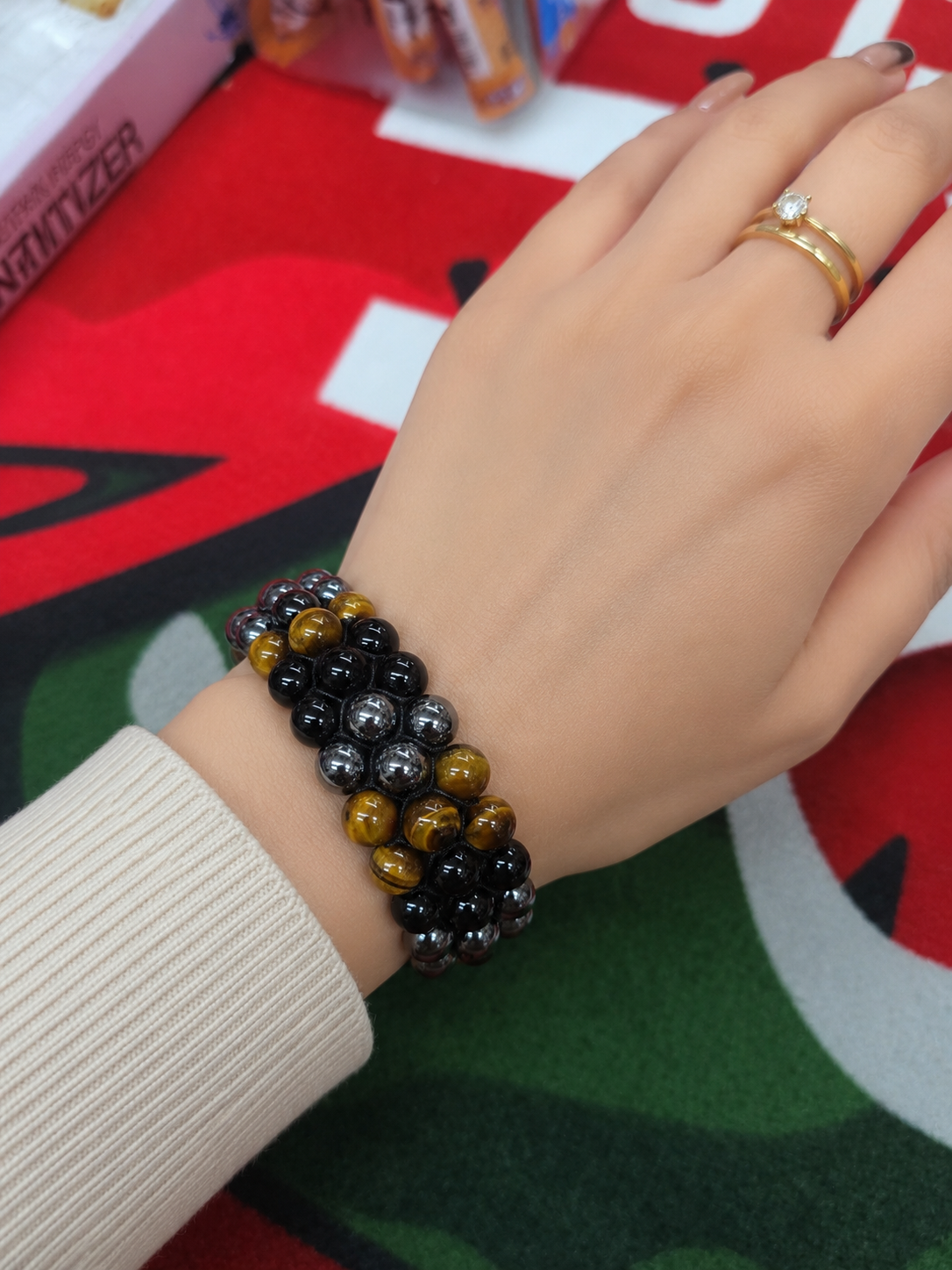 Triple-Layer Tiger Eye & Hematite Beaded Bracelet – Adjustable Natural Stone Bracelet for Men & Women